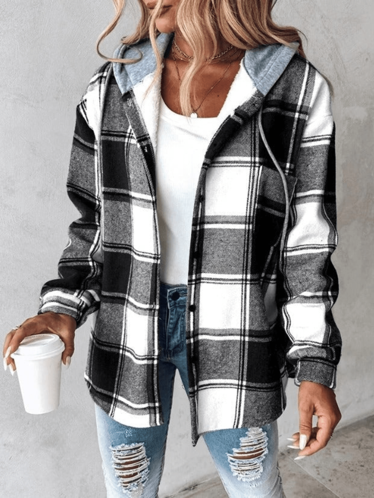 Sweat-shirt à capuche décontracté en flanelle