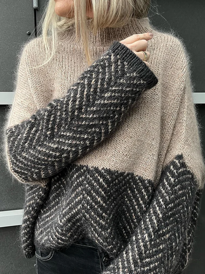 Einfarbige Strickjacke Rollkragen Pullover - IdealeKleiden