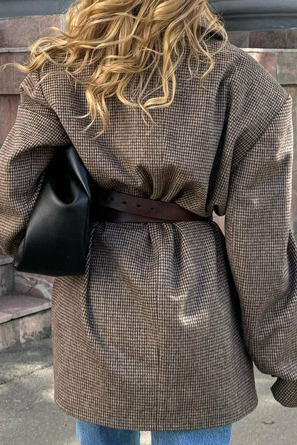Élégant manteau long à carreaux pied-de-poule pour femme