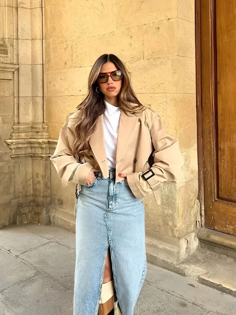 Trench-coat classique court pour femme