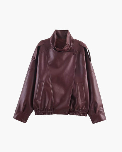 Blouson en cuir élégant à coupe asymétrique