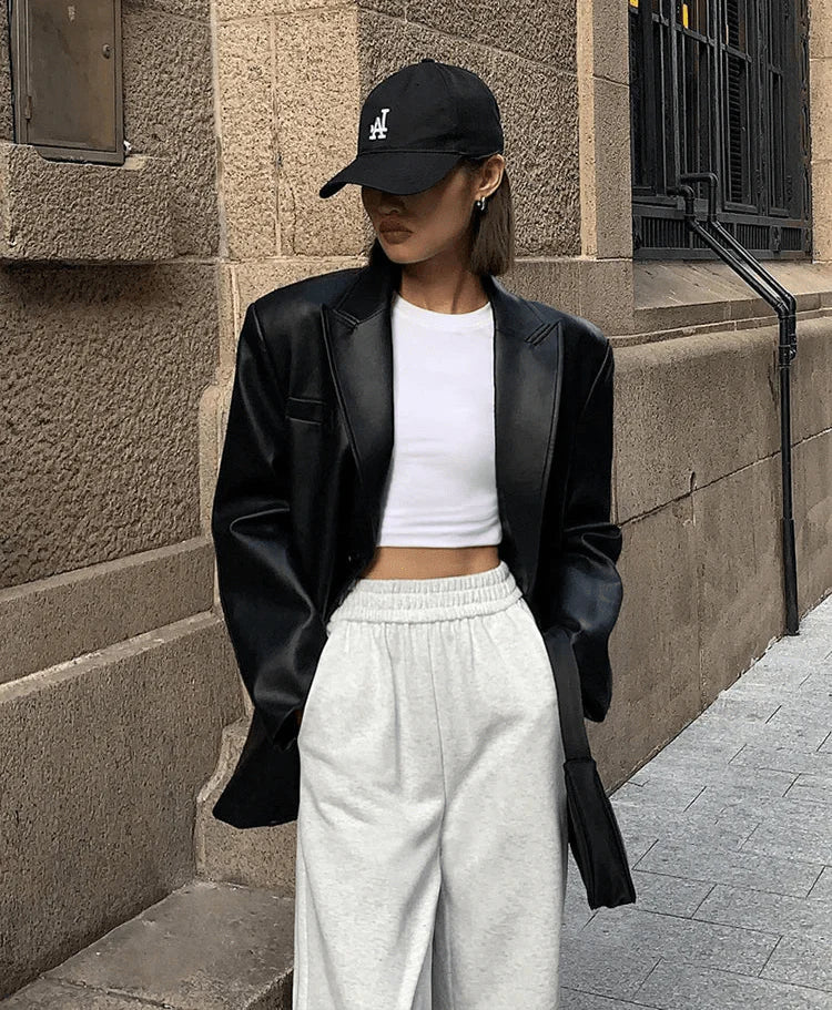 Veste oversize en cuir végétalien tendance