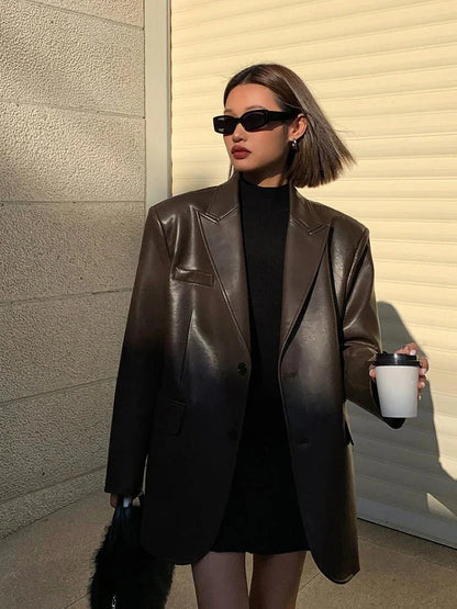 Veste oversize en cuir végétalien tendance