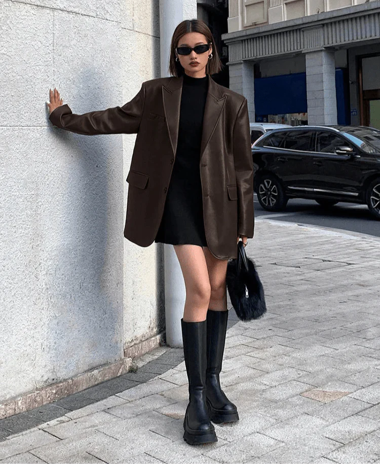 Veste oversize en cuir végétalien tendance