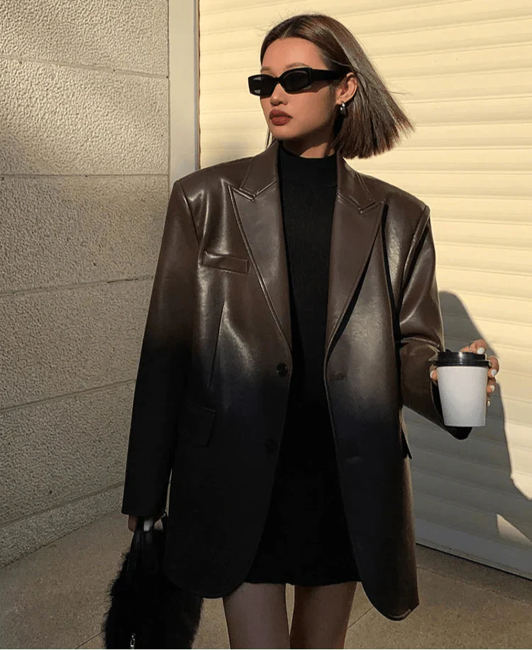 Übergroße Vegan Lederjacke Mode - IdealeKleiden