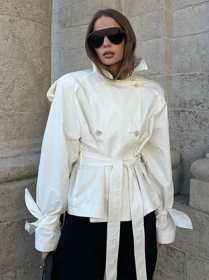 Eleganter Trenchcoat Damen Stehkragen - IdealeKleiden