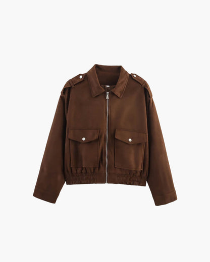 Blouson aviateur en cuir véritable suédé