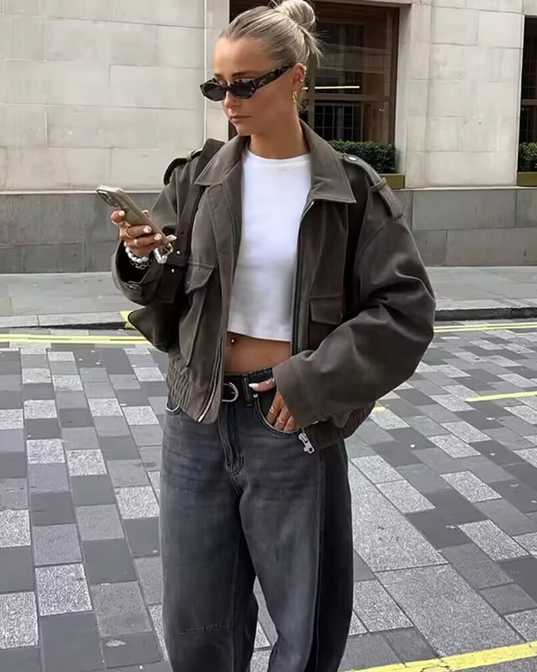 Blouson aviateur en cuir véritable suédé