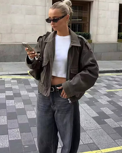 Blouson aviateur en cuir véritable suédé