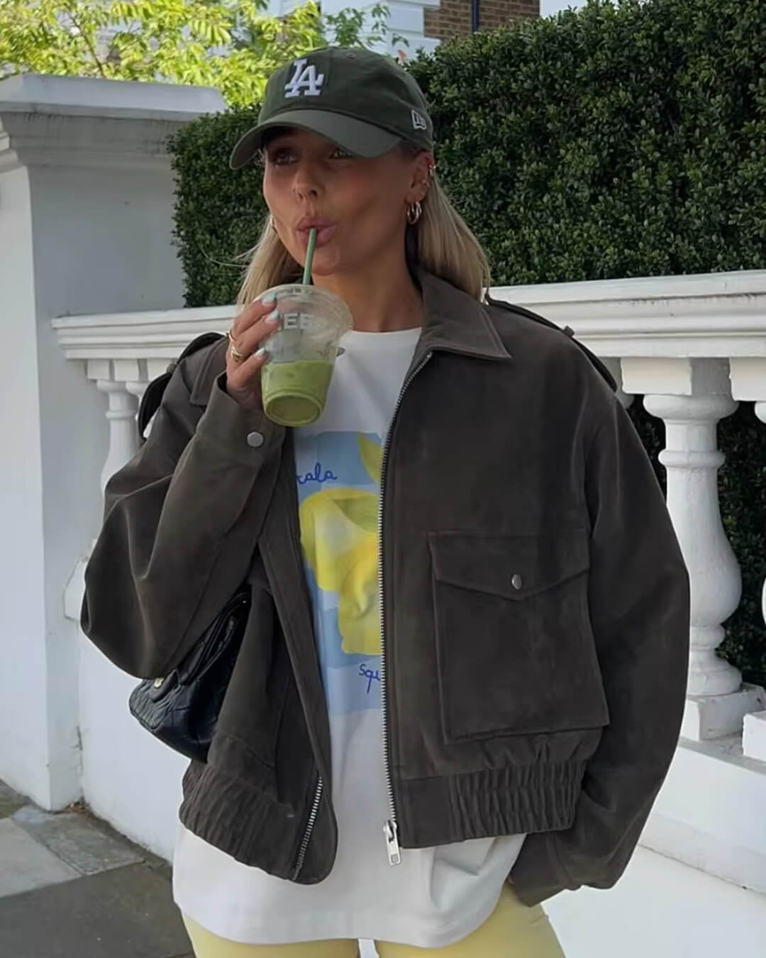 Blouson aviateur en cuir véritable suédé