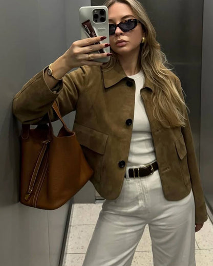 Veste blazer stylée en cuir suédé
