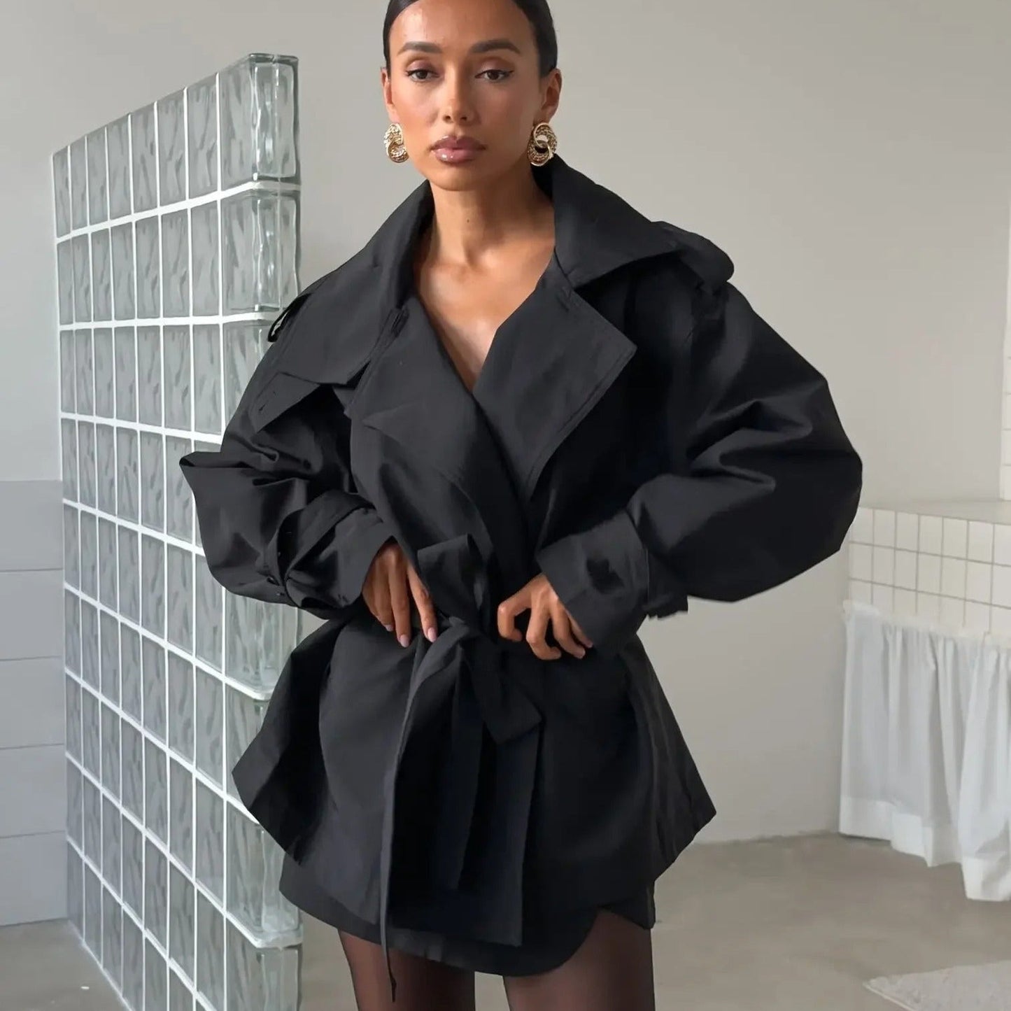 Trench-coat classique court pour femme