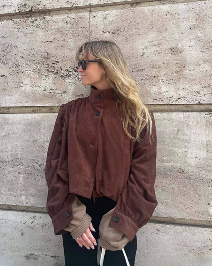 Blouson en cuir femme suédé noir