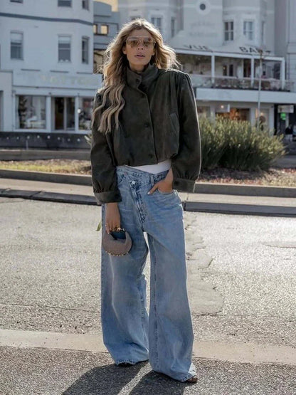 Blouson en cuir femme suédé noir