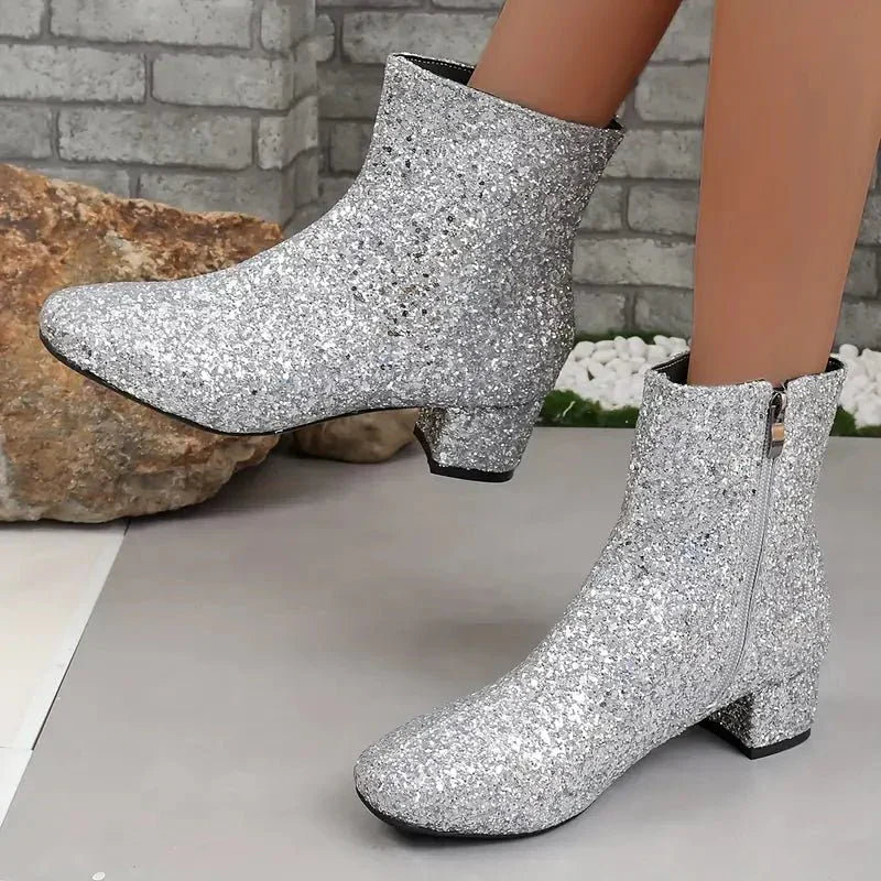 Bottines pailletées Chaussures de soirée Talon aiguille Talon carré