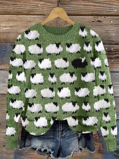 Pull-over doux en tricot Motif mouton Chaleur hivernale et ludique