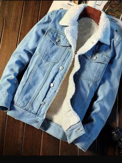 Veste polaire sherpa chaude pour hommes en denim d'hiver