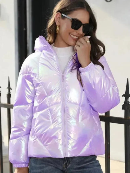 Parka élégant pour femme avec capuche brillante