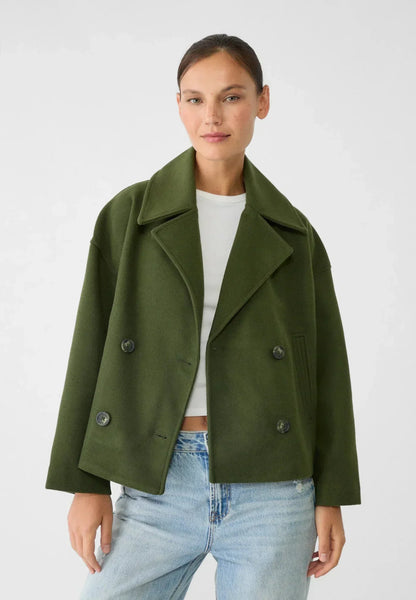 Pea coat en laine à double boutonnage coupe courte pour femme