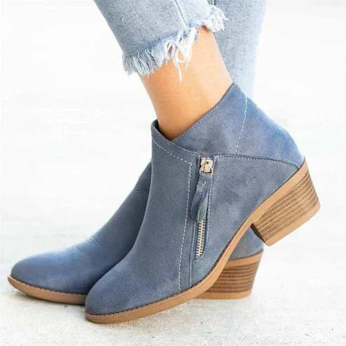 Bottines aspect daim Fermeture éclair latérale Talon bottier
