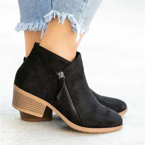 Bottines aspect daim Fermeture éclair latérale Talon bottier