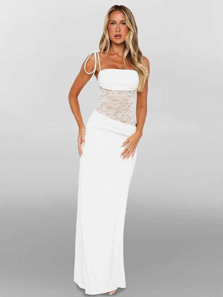 Élégante robe longue, laçage, dentelle