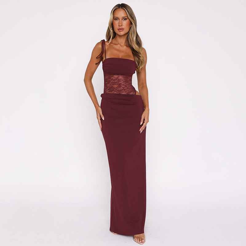 Elegant Maxikleid Schnürung Spitze - IdealeKleiden