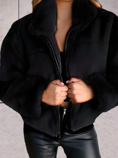 Kuschelige Kunstpelz-Jacke Warm Soft Mit Reißverschluss - IdealeKleiden