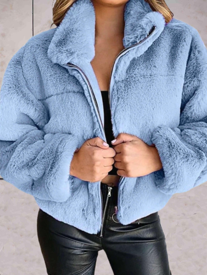 Veste en fausse fourrure douillette chaude et douce avec fermeture éclair