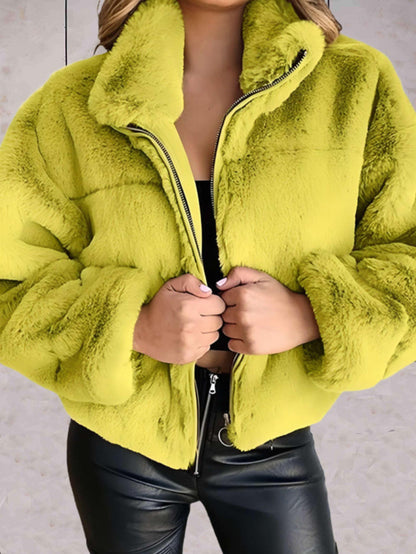 Veste en fausse fourrure douillette chaude et douce avec fermeture éclair