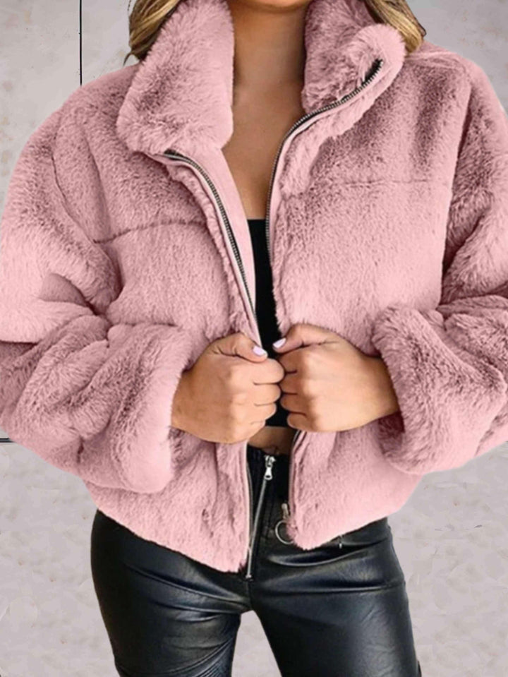 Veste en fausse fourrure douillette chaude et douce avec fermeture éclair