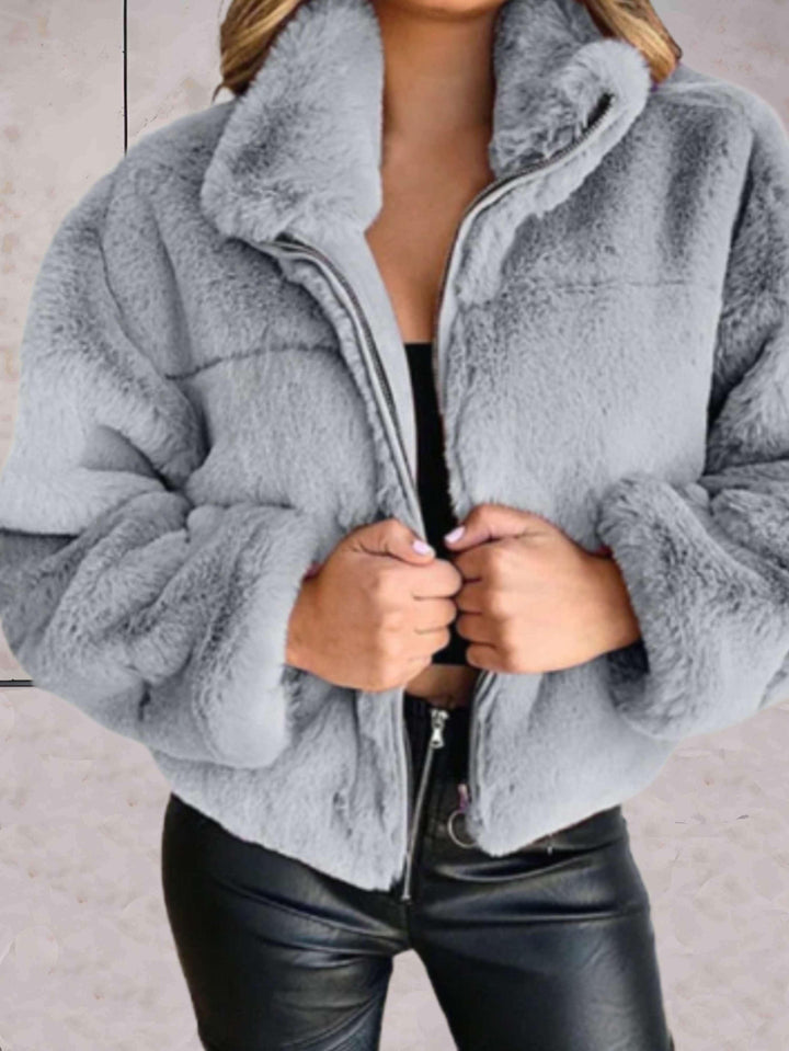 Veste en fausse fourrure douillette chaude et douce avec fermeture éclair