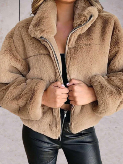 Veste en fausse fourrure douillette chaude et douce avec fermeture éclair