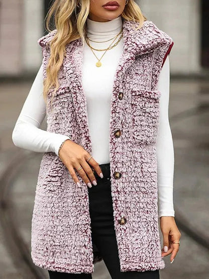 Manteau d'hiver long et élégant sans manches pour femme