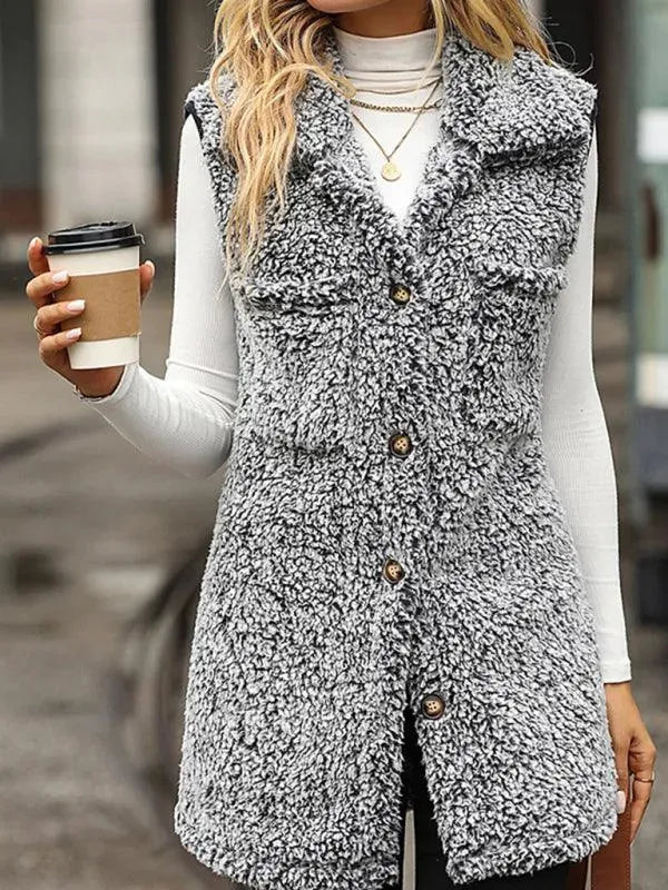 Manteau d'hiver long et élégant sans manches pour femme