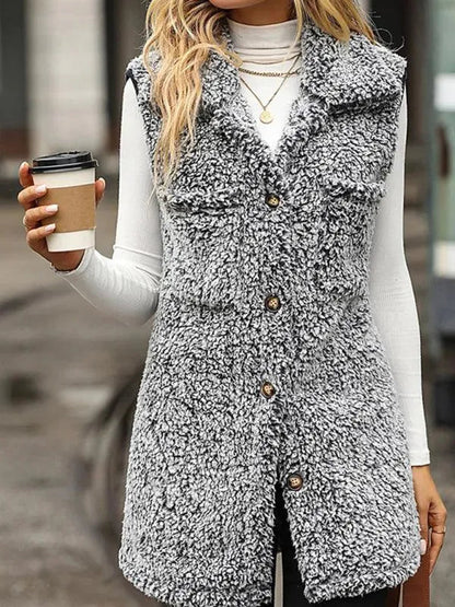 Manteau d'hiver long et élégant sans manches pour femme