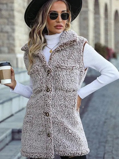 Manteau d'hiver long et élégant sans manches pour femme