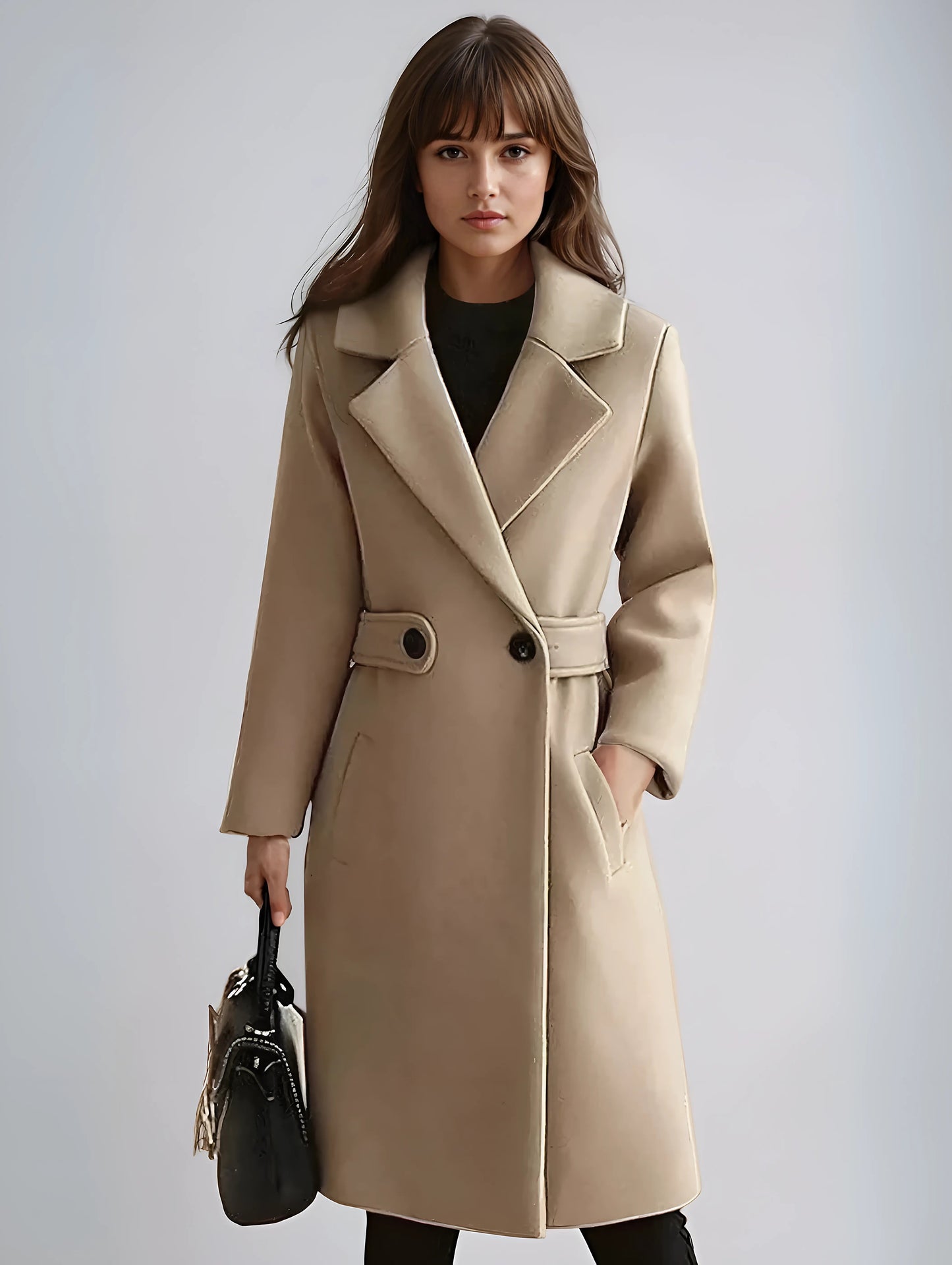 Élégant manteau pour femme avec ceinture et fermeture à un bouton