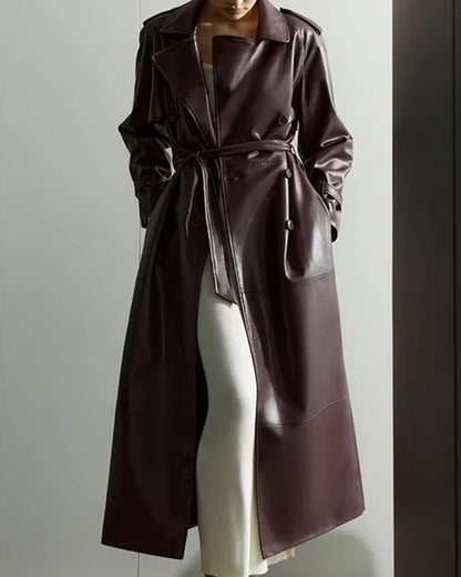 Trench-coat en similicuir noir élégant pour femme