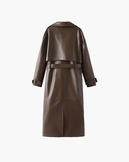 Trench-coat en similicuir noir élégant pour femme