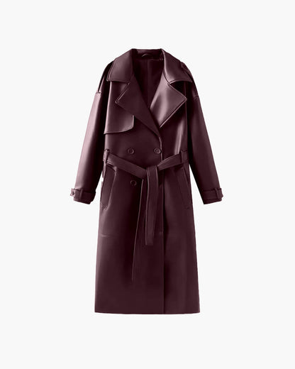 Trench-coat en similicuir noir élégant pour femme