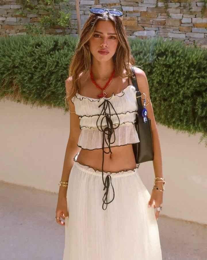 Boho-Kleid Set Rüschen Schnürung Frauen - IdealeKleiden