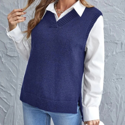 Gilet en maille souple à col en V pour femme