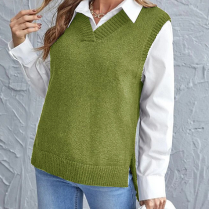 Gilet en maille souple à col en V pour femme