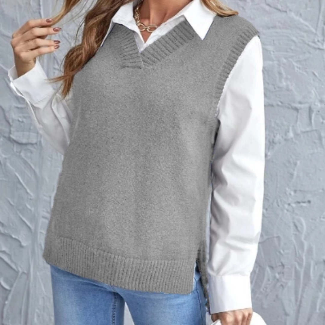 Gilet en maille souple à col en V pour femme