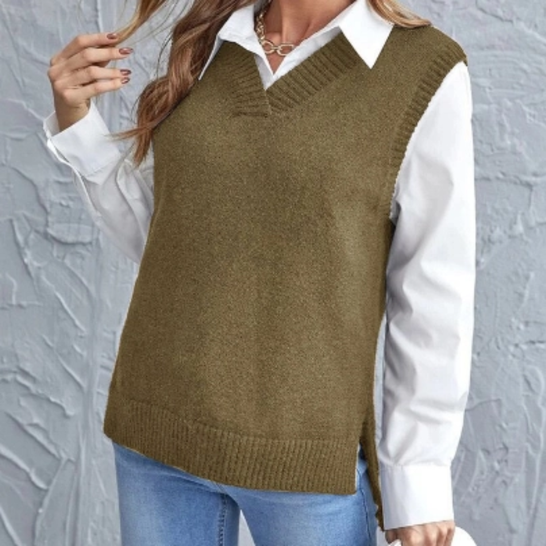 Gilet en maille souple à col en V pour femme