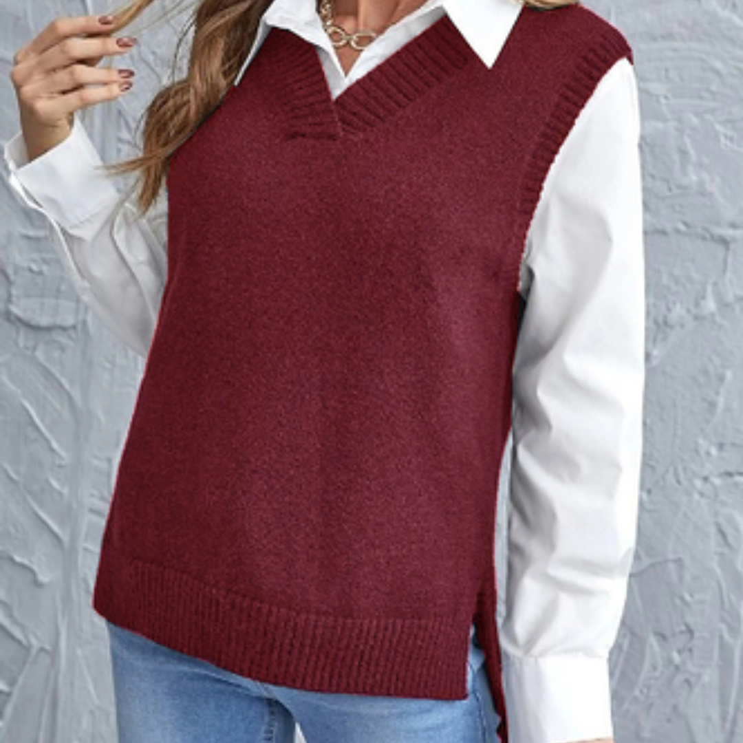 Gilet en maille souple à col en V pour femme