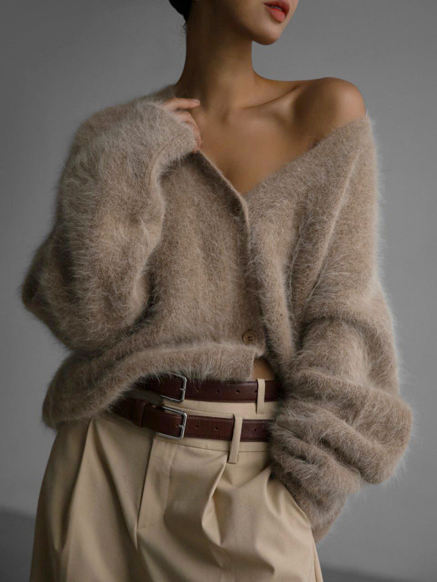 Cardigan en maille pour femme, style épaules dénudées