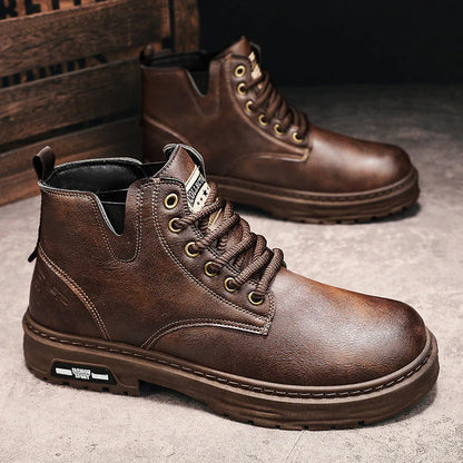 Bottines rétro à lacets en cuir d'aspect vieilli