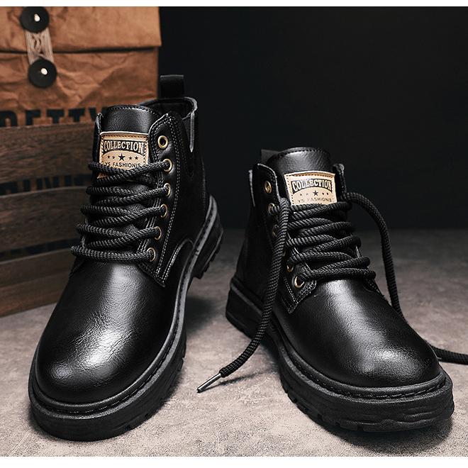 Bottines rétro à lacets en cuir d'aspect vieilli
